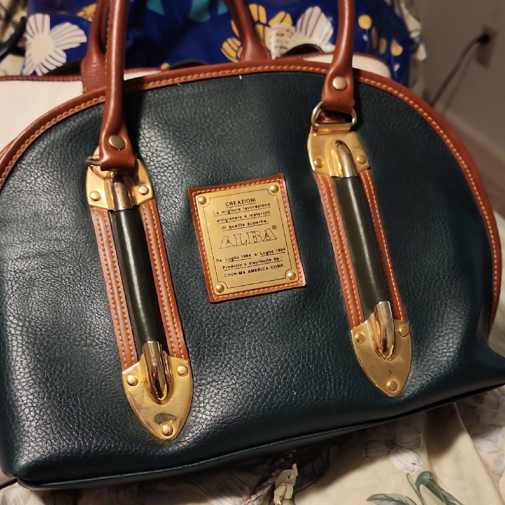 Alba Green and Brown Satchel with Gold Hardware